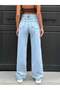 High-Waisted Straight-Leg Front-Placket Pants in Light Blue - 6