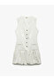 Button Sleeveless V Neck Mini Balloon Dress - 3