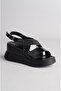 SELECT 25107901 GENUINE LEATHER STONE FILLED HEELED SANDALET (Heel: 7.5 cm, platform: 2.5 cm) BLACK RUGAN - 2