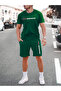 New York Graphic T-Shirt Shorts - Green Bottom Top Combination Shorts T-Shirt Set Printed Oversized Crew Neck
