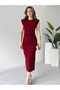 Sleeveless Padded Shoulders Rhinestone Crepe Dress