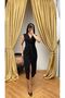 Double Breasted Collar Waist Knot Detailed Slit Midi Length Knitted Crepe Dress - 5