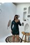 Long Sleeve Knot Detail Velvet Pulp Sequin Short Dress