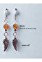 Silver Color Dangle Women's Earring with Citrine and Hematite Natural Stone Angel Wing Detail