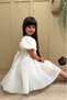 White Carolin Balloon Skirt Balloon Sleeves with Ribbon Girls Kids Baby Girl Dress - 4