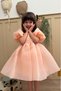 Salmon Karolin Balloon Skirt Balloon Sleeves Ribbon Girl's Baby Girl Dress - 5