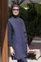 Navy Blue Full Covered Water Repellent Fast Drying Side Adjustable Zippered Hijab Swimsuit