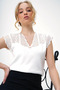 Women's Front Back V Neck Hole Openwork Seasonal Knitwear Blouse - 4