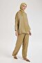 New Season Spanish Sleeve Shiny Tunic and Elastic Waist Fabric Pants Top and Bottom Set - 2