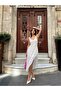 White Floral Patterned Shoulder Tie Midi Dress - 5