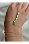Gold-Colored Elegant Stone Detailed Hand Chain Bracelet - Women's Stylish Jewelry" - 4