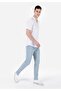 Slim Fit Mid Waist Straight Leg Men's Blue Trousers - 3