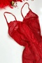 Red Mesh and Lace Detailed Nightgown - 4