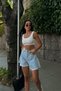 Women's High Waist Pocket Tasseled Wide Leg Denim Shorts Blue - 3