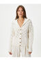 Oversize Knitted Cardigan Buttoned Textured Wide V-Neck - 3