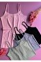 Libre Line |   4-Piece Pink, Green, Black and Blue Cotton Ribbed Thread Strap Tank-Blouse