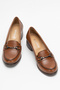 Women's Buckle Classic Thick Heeled Shoes Real Leather Br 44259 Tan - 6