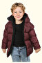 Boy's Burgundy Fleece Hooded Waterproof Wind Resistant Inflatable Winter Coat