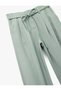 Viscose Fabric Regular Fit Pocketed Pleated Detailed Belted Culotte Fabric Trousers - 5