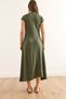 Women's Khaki Stitching and Pocket Detailed Maxi Crystal Dress Elb-19002451 - 5