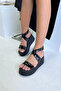 Black Patent Leather Wedge Heel Women's Sandals V4222