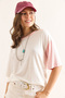 Women's Ecru Pink Color Block Draped Viscose T-Shirt Tsh-19000928