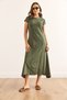 Women's Khaki Stitching and Pocket Detailed Maxi Crystal Dress Elb-19002451 - 2