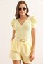 Women's Light Yellow V Detailed Princess Sleeve Cotton Blouse Blz-19002296