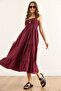 Women's Burgundy Strap Gipeli Midi Knitted Dress Elb-19002452 - 4