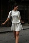 Ecru Neckline Stone Detail Fleece-Lined Mini Skirt Set 10002