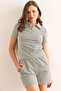Women's Khaki Polo Neck Blouse Shorts Set Tkm-19000401