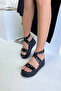 Black Patent Leather Wedge Heel Women's Sandals V4222 - 3