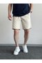 Men's Cream Gabardine Fabric Shorts Premium Quality Elastic Waist Detail Capri