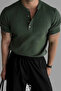 Men's Slim Fit High Collar Plain Knitwear T-Shirt - 2