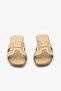 Beige Genuine Leather H-Band Flat Women's Slippers - 3