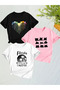Girls' 3 Pack Dye Hearts-Cats-Florida Printed Combed Cotton T-Shirt (Pink-White-Black)