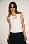 Seralya women's sleeveless window collar neckline slim white blouse