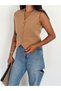 Women's Mink Body Fitting Woven Fabric Lined V-Neck Short Vest - 2