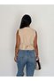 Women's Cream Body Fitting Woven Fabric Lined V-Neck Short Vest - 3