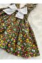 Girl's Grass Green Flowered Ruffle Strap Salopet Dress (Made from 100% Cotton Fabric.) - 4
