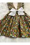 Girl's Grass Green Flowered Ruffle Strap Salopet Dress (Made from 100% Cotton Fabric.) - 5