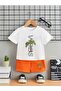 Vibes Printed Summer White Orange 100% Cotton Kids Set
