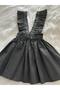 Girl's Black and White Polka Dots White Bow Ruffle Strap Salopet Dress (100% Cotton Fabric) - 7