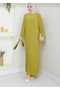 Women's Pleated Belted Sandy Fabric Full Lycra Stretchy Dress - 2