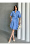 Women's Striped Half-Button Midi Length Dress - 2