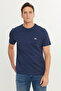 Regular Fit Regular Cut Crew Neck Cotton Navy Blue T-Shirt