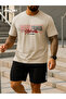 California Authentic Printed Cotton Fabric Men's Beige T-Shirt-Black Shorts Set
