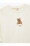 Cotton Teddy Bear Embroidery Detailed Short Sleeve Crew Neck T-Shirt - 3
