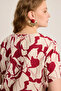 Tie-Up Patterned Linen Blouse - Claret Red - 7
