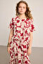 Tie-Up Patterned Linen Blouse - Claret Red
